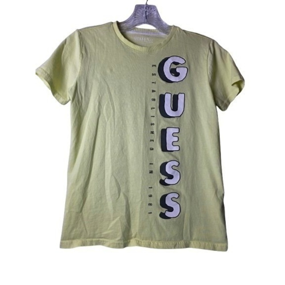 Guess T-Shirt Kids Size 12 Yellow Short Sleeve Graphic Logo Tee L3G100 K8HM0